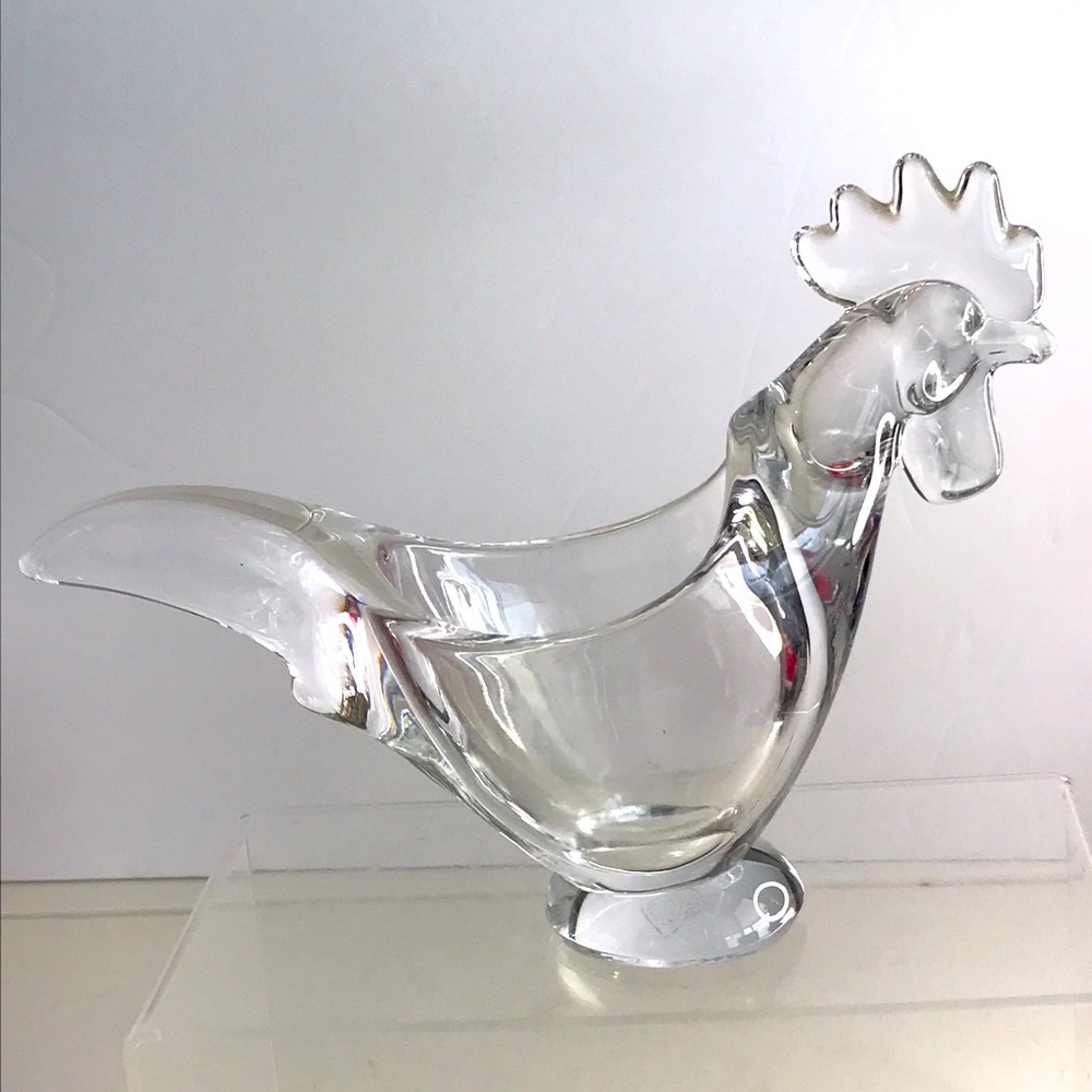CRYSTAL ART VANNES Rooster Figurine Candy Dish Bowl - France - VTG